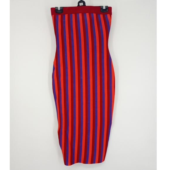 Multi Stripe Strapless Bandage Midi Dress - Picture 4 of 9